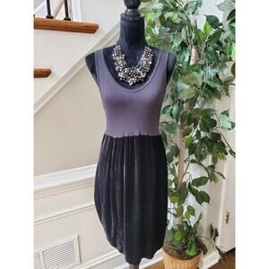 Clu Women's Gray & Black Hemp Scoop Neck Sleeveless Casual Knee Length Dress XS